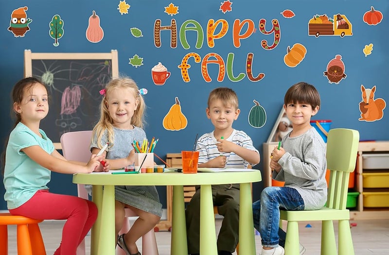 SICOHOME 50pcs Happy Fall Classroom Bulletin Board Decorations Pumpkin Maple Leaves Turkey Cut Outs Fall Classroom Bulletin Border for Autumn Harvest Halloween Thanksgiving Party Decoration Supplies - Image 2
